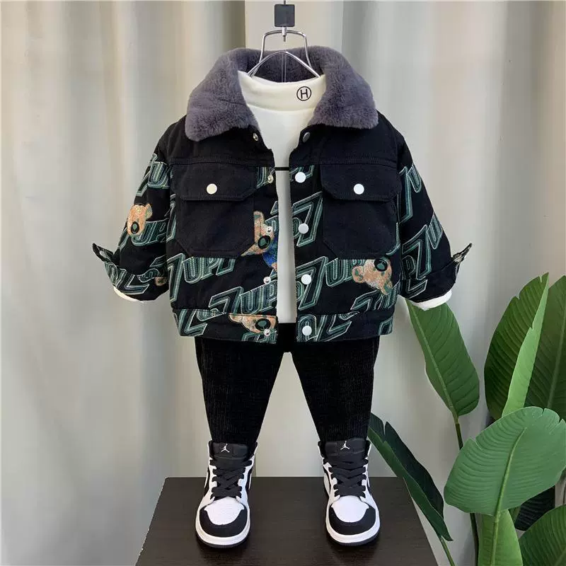 Мальчик Корейская версия плюс флисовая куртка медвежонок серые тканевые куртки топ детская куртка оранжевая детская одежда для детей