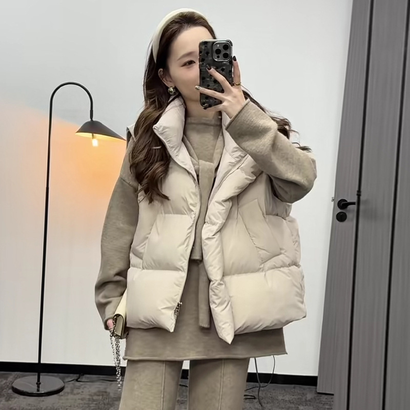 2025 New Autumn and Winter Korean Style down Cotton Vest Women's Bread Outwear Vest Top Pure Color Versatile Vest Trendy