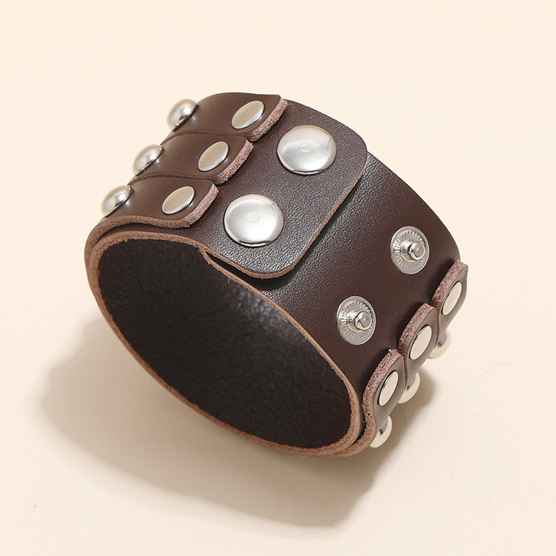 punk style three-row rivet leather bracelet