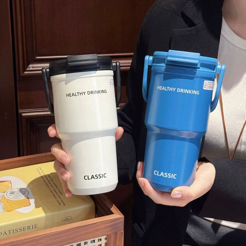 シンプルなポータブルコーヒーカップ、ダブルドリンクポータブルステンレススチールウォーターカップ、見栄えの良いカップルギフト、ダブルドリンクストローカップ|undefined