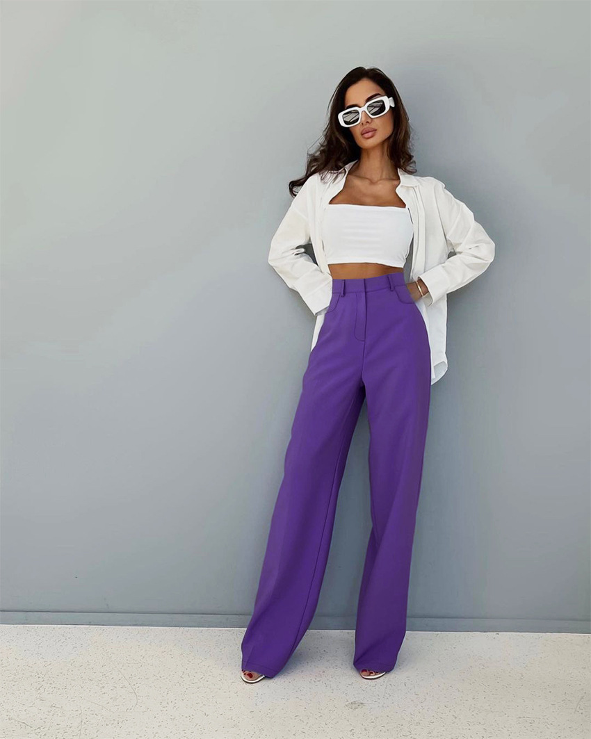 solid color high waist loose trousers NSSQS134987