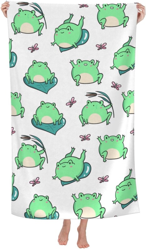 VOOHDDY Cute and Fun Frog Beach Towel, Soft and Absorbent, Ultra-Fine Fiber, Quick-Drying, Large Bath Towel Suitable for VOOHDDY Cute and Fun Frog Beach Towel, Soft and Absorbent, Ultra-Fine Fiber, Quick-Drying, Large Bath Towel Suitable for