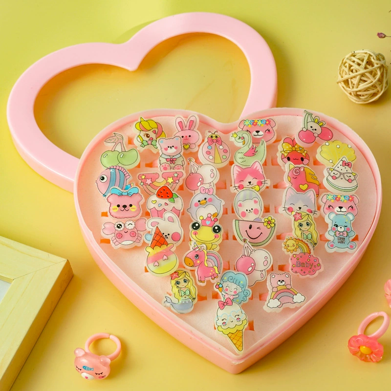 Children's Ring Set, multi-piece cartoon princess jewelry with gems, assorted boxes