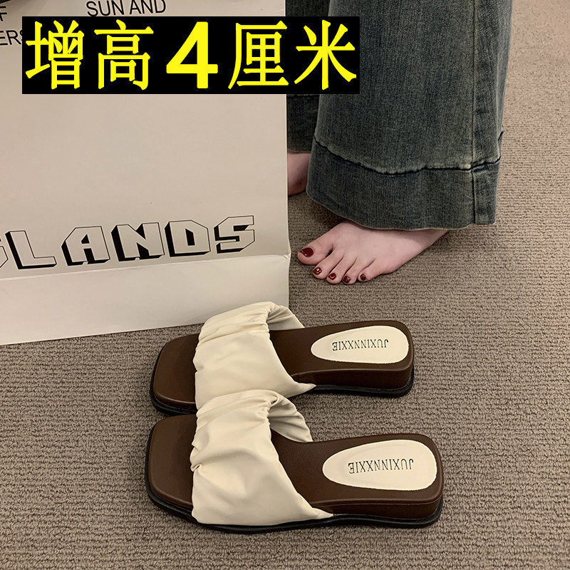 Sheepskin Version ~ Women's Summer Outdoor Slippers 2026 New Style Pleated Square Toe Open-Toe Beach Thick-Soled Flat Sandals Sheepskin Version ~ Women's Summer Outdoor Slippers 2026 New Style Pleated Square Toe Open-Toe Beach Thick-Soled Flat Sandals