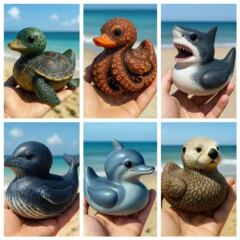 跨境新款Sea Creature Duck 海洋动物鸭子树脂工艺品摆件家居装饰