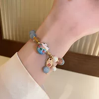 Xiaohongshu популярный светло-голубой браслет с котом жемчужный браслет на удачу в этническом стиле ретро ручные украшения керамический браслет с котом для женщин