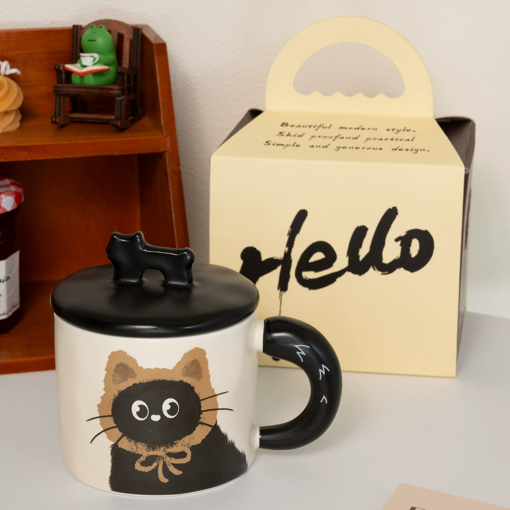 Cat Ceramic Mug, Cute Illustrated Ceramic Cup, 301–400 ml, Gift Box Option