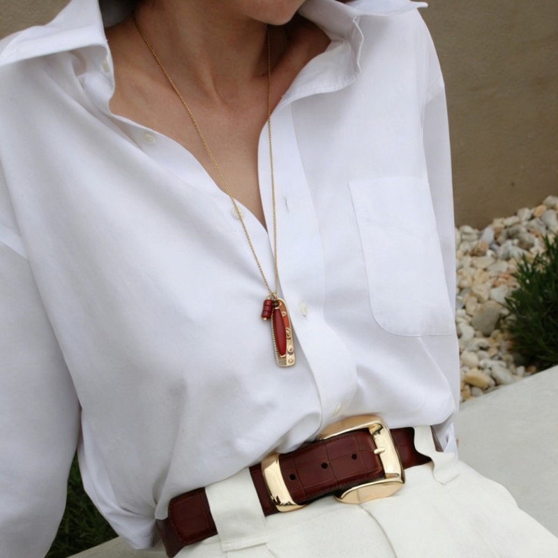 Original Retro Fashion Red Agate Embossed Comb Long Necklace Women's High-End Black Agate Chain Sweater Chain