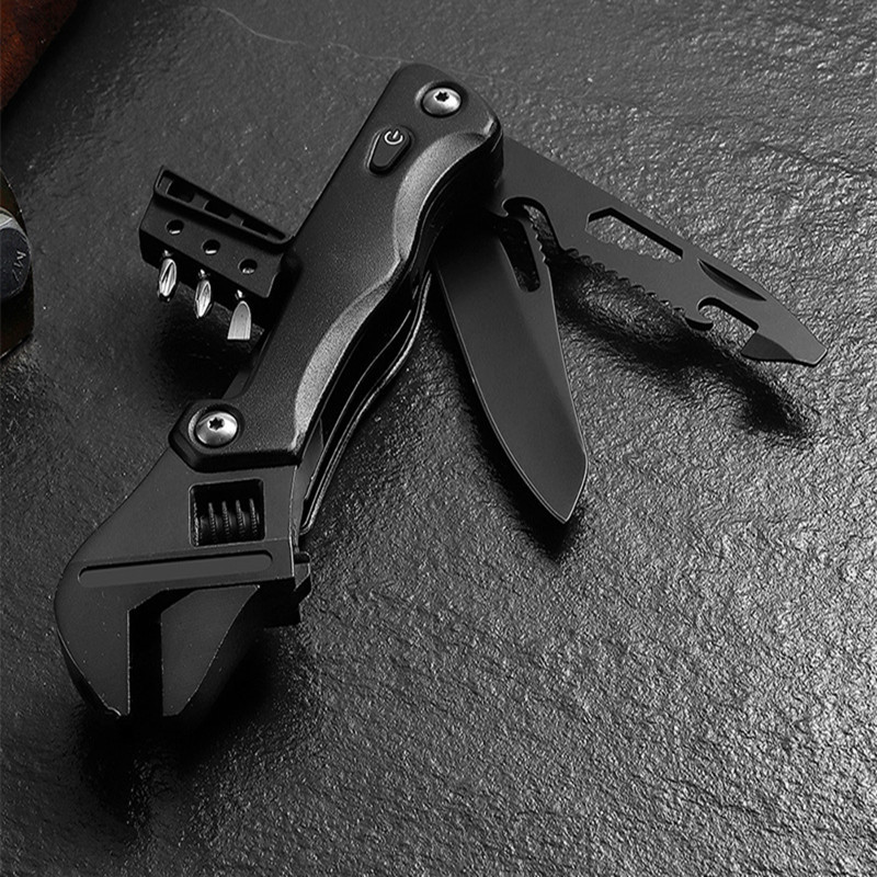 多功能折叠小刀活动扳手迷你活口板子带LED灯 户外多功能工具板手