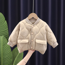 儿童棉服2024年秋冬季新款男童单排扣纯色圆领长袖保暖中小童外套