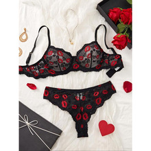 W 82105 Lip Print Mesh Lingerie Set ��ӡ�̽��W��������