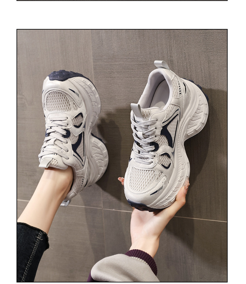 Giày thể thao nữ đế dày tăng chiều cao, phong cách dad sneaker, lưới thoáng khí — xanh lam chi tiết 12