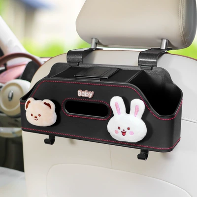 Cup Holder Seat Back Row – Car cup holder/beverage holder - cute-bear-and-rabbit-black-chair-back-multifunctional-storage-box-upgraded-integrated-mobile-phone-holder