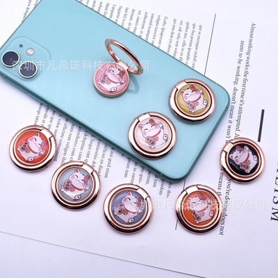 新年招财猫指环手机支架 金属圆形指环扣360度旋转创意小礼品定制|ru