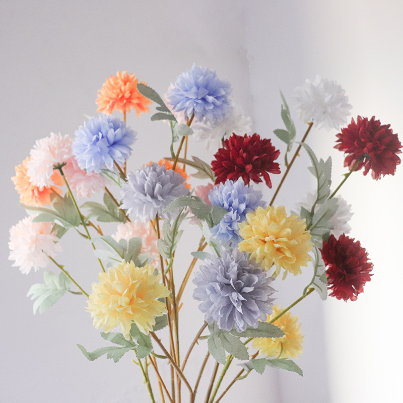 3頭球菊乒乓菊仿真花廠家批發一件代發假花婚慶裝飾INS拍照道具花