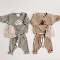 2023 Spring and Autumn Style Baby Rainbow Sweatshirt Sports and Leisure Suit for Boys and Girls, Western Style Loose Two-piece Set for Children