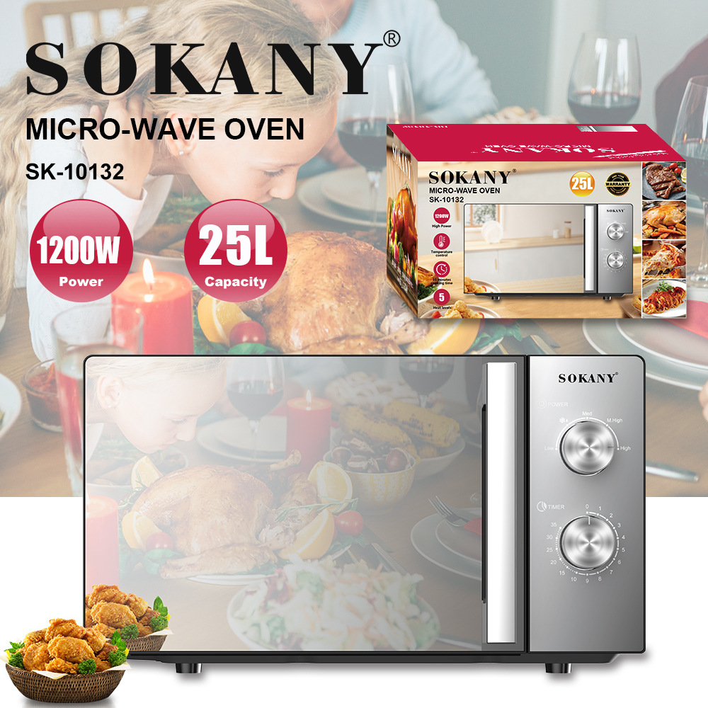 Export Sokany10132 Microwave Oven Household Metal 25L Microwave Oven 1200W Temperature Control Timing Microwave Oven