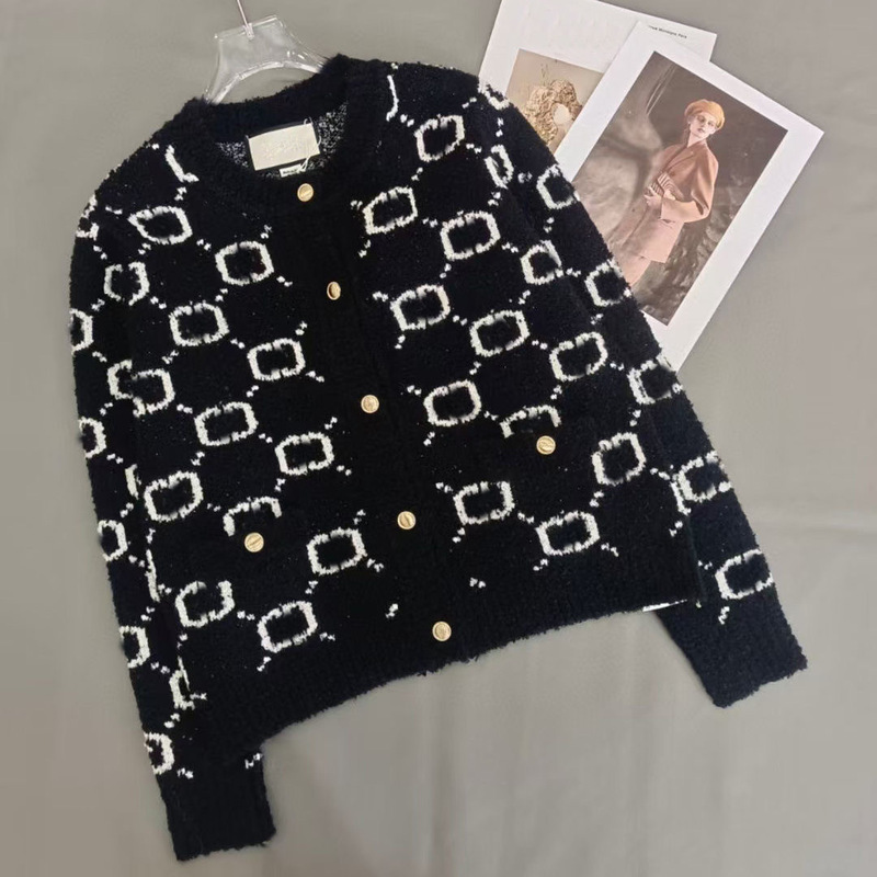 2025 Autumn and Winter New Style Small Fragrance Style Jacquard Knitted Short Round Neck Jacket European and American Niche Lazy Style 2025 Autumn and Winter New Style Small Fragrance Style Jacquard Knitted Short Round Neck Jacket European and American Niche Lazy Style