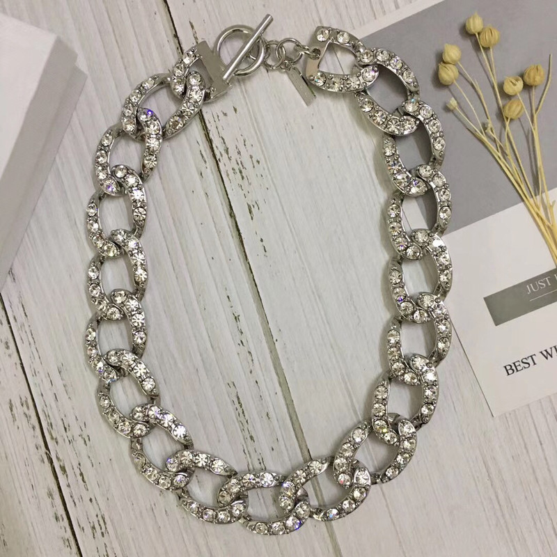 European and American INS Style Metal Chain Exaggerated Fashionable Internet Celebrity Star Full Diamond Versatile Necklace