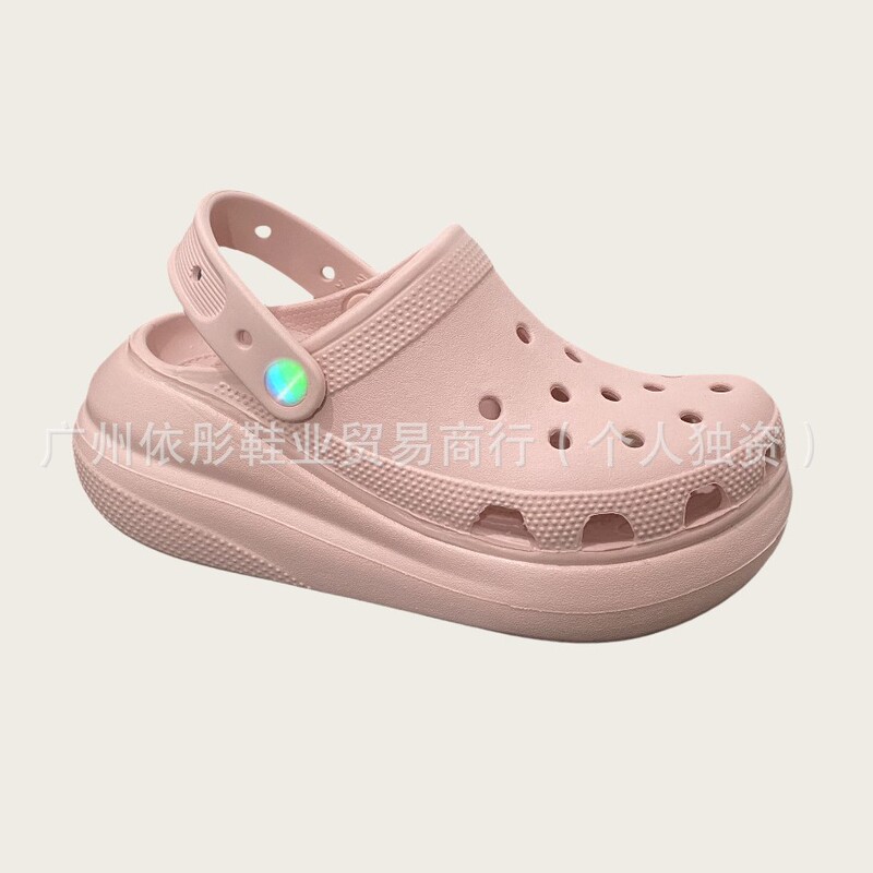 Summer Puff Cloud Croc Shoes Women's 2024 New Thick-Soled Heightening Anti-Slip Sandals Outerwear Anti-Slip Toe-Toe Slippers