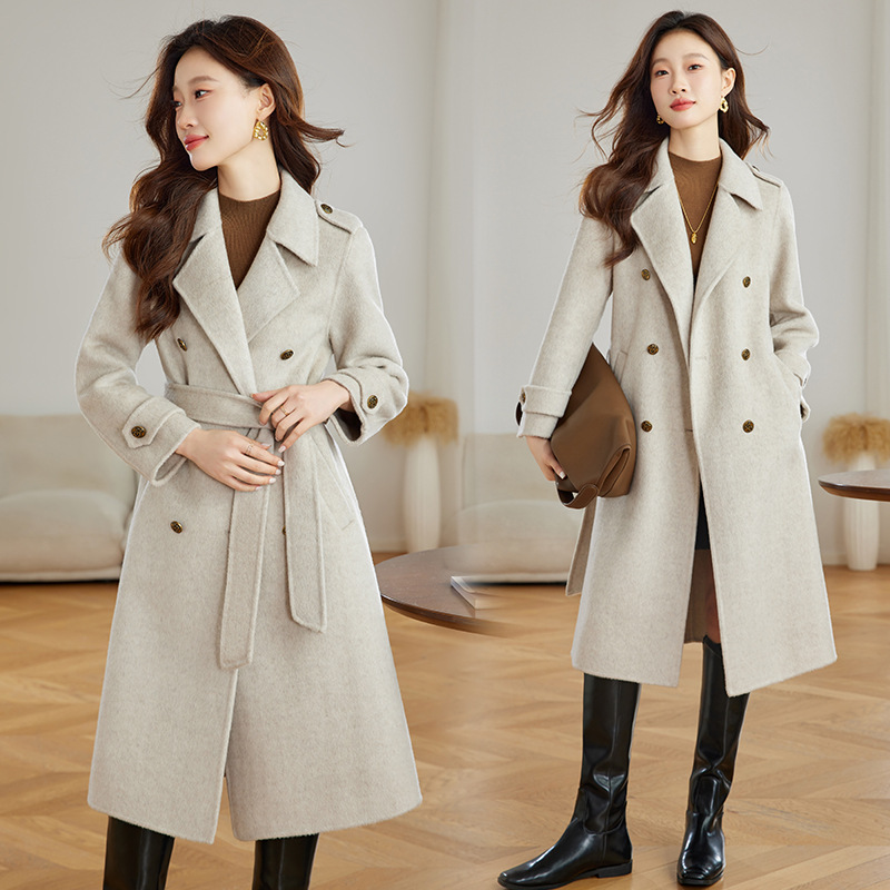 Double-sided Cashmere Coat Women's Mid-length Winter Fashionable Slim-fit Elegant Age-reducing Waist Hepburn Wool Coat