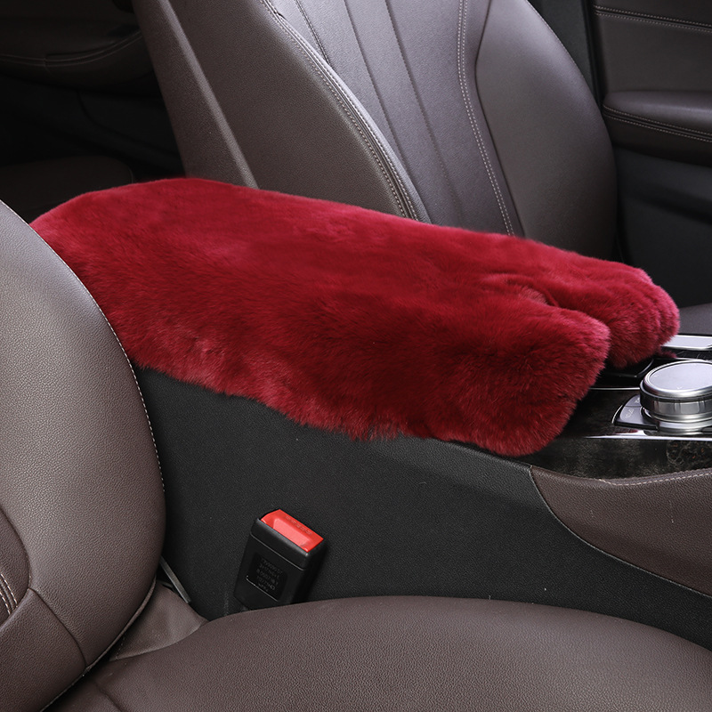 Universal – Car Armrest Box Armrest box pad - wine-red-high-quality-whole-rex-rabbit-skin