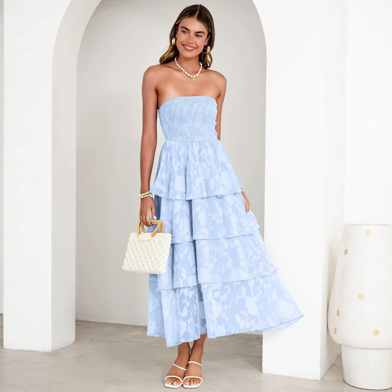 Women's Summer Strapless Long Evening Dress 2026 Bohemian Floral Off-Shoulder Wedding Guest Dress Women's Summer Strapless Long Evening Dress 2026 Bohemian Floral Off-Shoulder Wedding Guest Dress