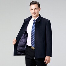 2025冬季新款男式羊绒大衣中老年翻领羽绒内胆羊毛呢茄克外套代发