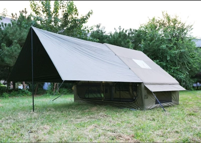 Oxford Cloth Inflatable Tent Camping | Avtomobil dam çadırları - military-green-double-door-tent-with-canopy-3-5-people