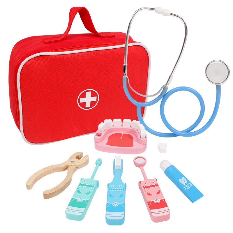 Bebé de madera juguetes médicos para niños pequeños juguetes médicos simulados para niñas juguetes médicos
