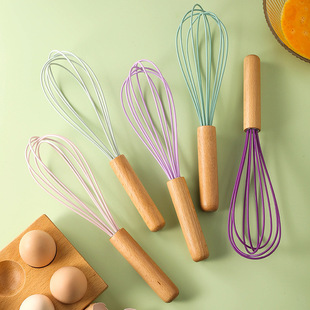 Wooden handle color handheld silicone eggbeater manual liquid stirring stick cream dispenser kitchen household tools
