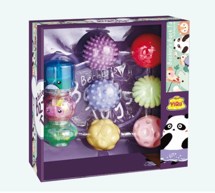 跨境儿童浴室洗澡玩具套装 搪胶喷水玩具 洗澡浴室书 DIY旋转杯子