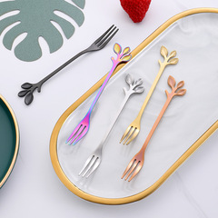 Wholesale Creative Stainless Steel Spatula and Spoon Set, Ins Nordic Style Leaf and Fruit Fork Laser Logo Coffee Spoon