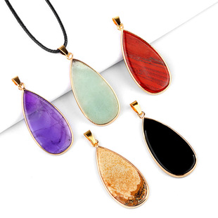 1975-20X40Mm Natural Crystal Agate Stone Double Plane Drop-Shaped Gold-Edged DIY Earrings Pendant