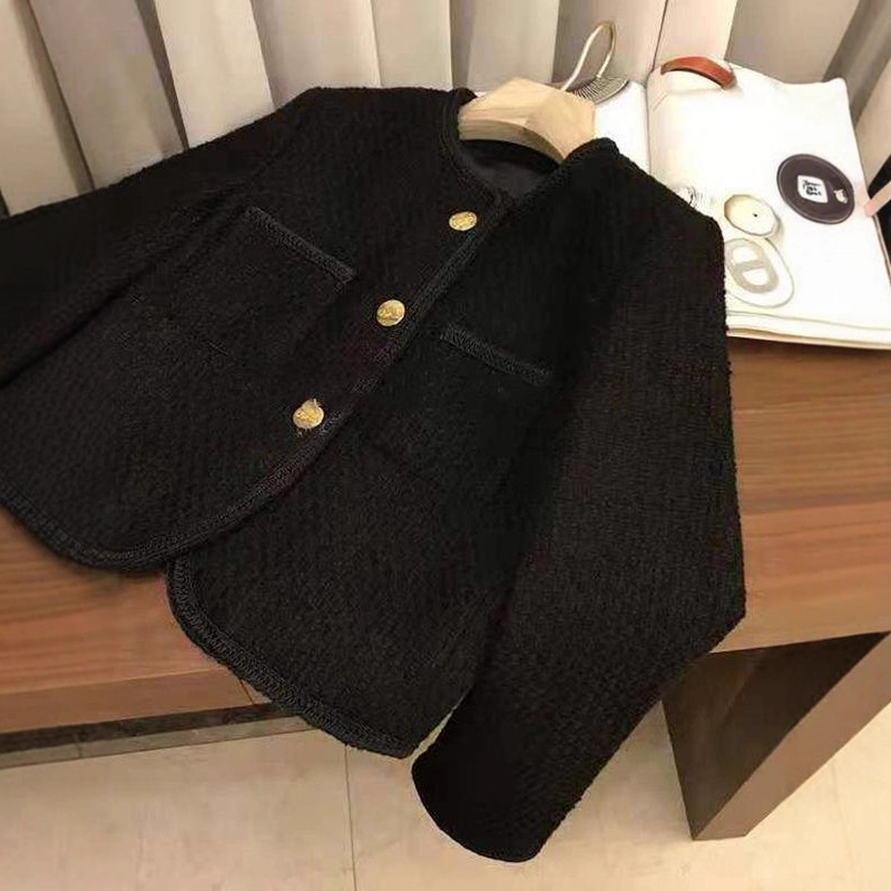 春秋季新款女装法式小香风高级感小个子显高短外套圆领长袖上衣潮|undefined