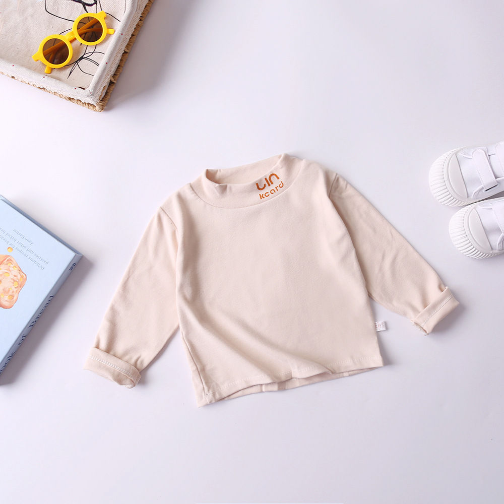 Camiseta de niñas camiseta de manga larga para niños de otoño y invierno ropa de base para bebés con camiseta de cuello medio alto para niños delgada