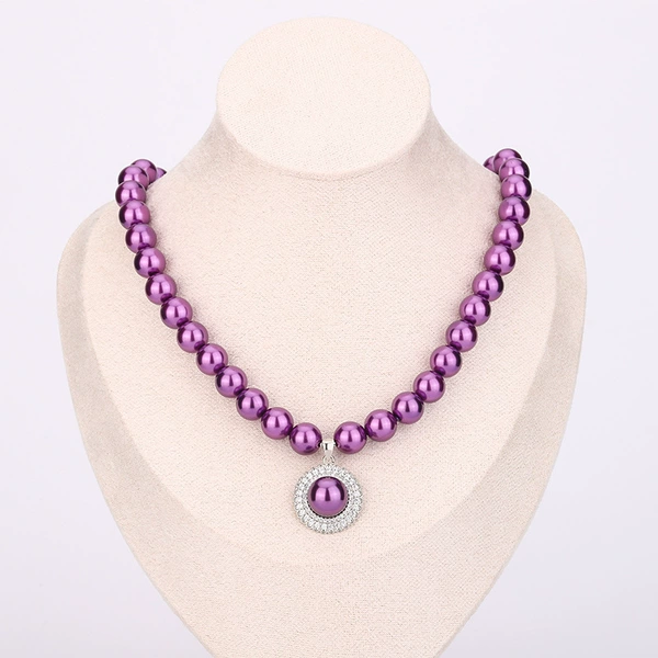 Purple silver necklace from pearl, 10mm