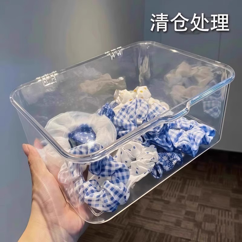 翻盖式桌面收纳盒透明亚克力防尘整理盒卧室宿舍办公室带盖杂物筐|undefined