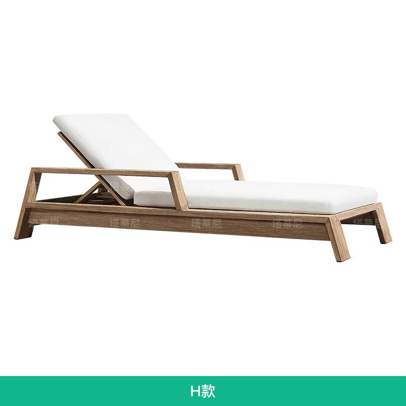 TECA al aire libre tumbado cama de ocio individual reclinable impermeable a prueba de sol piscina reclinable sofá cama de madera maciza muebles de patio image 14