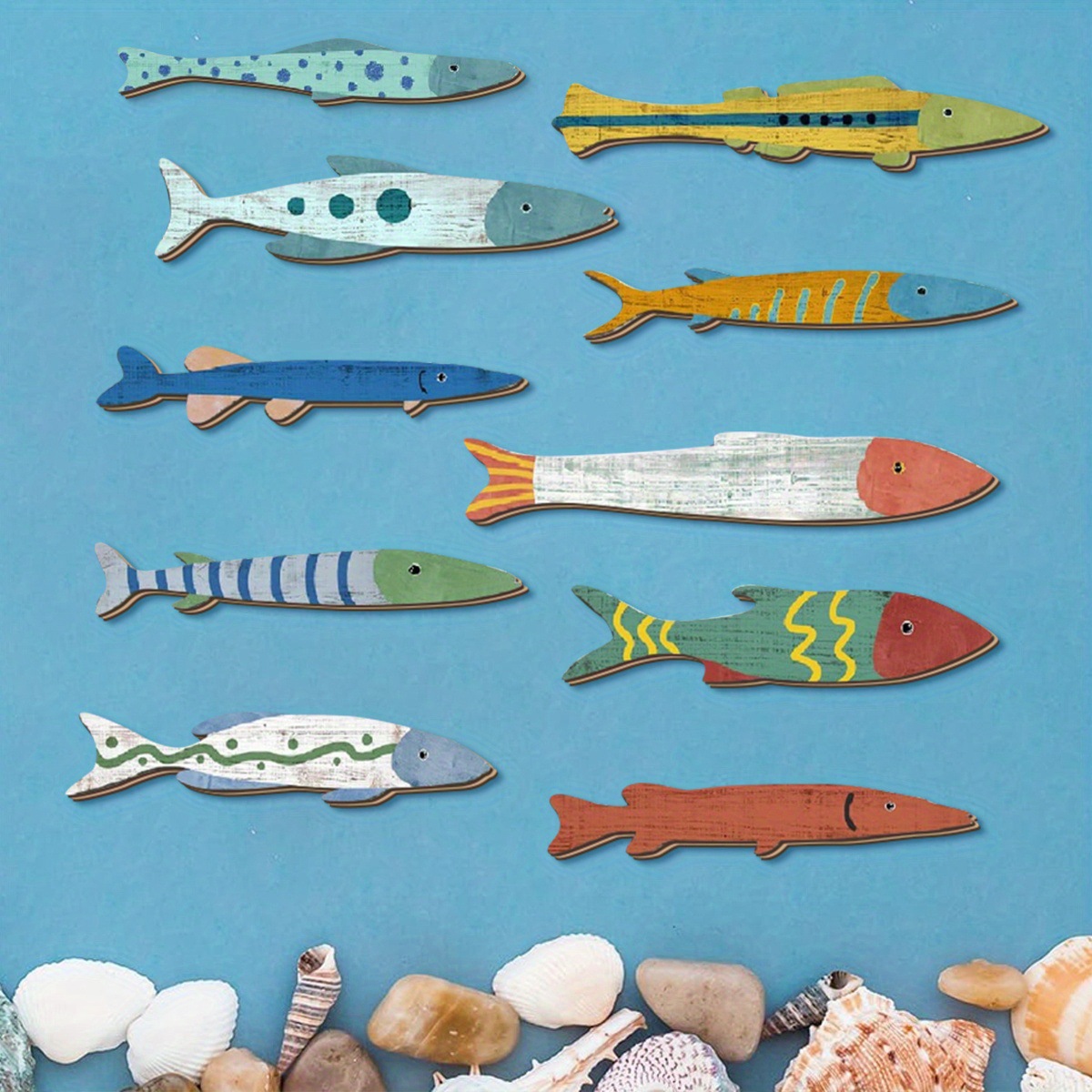 Cross-Border Popular Wooden Mediterranean Style Creative Fish Wall Stickers Hanging Door and Window Wall Decorations Drop Shipping Labeling