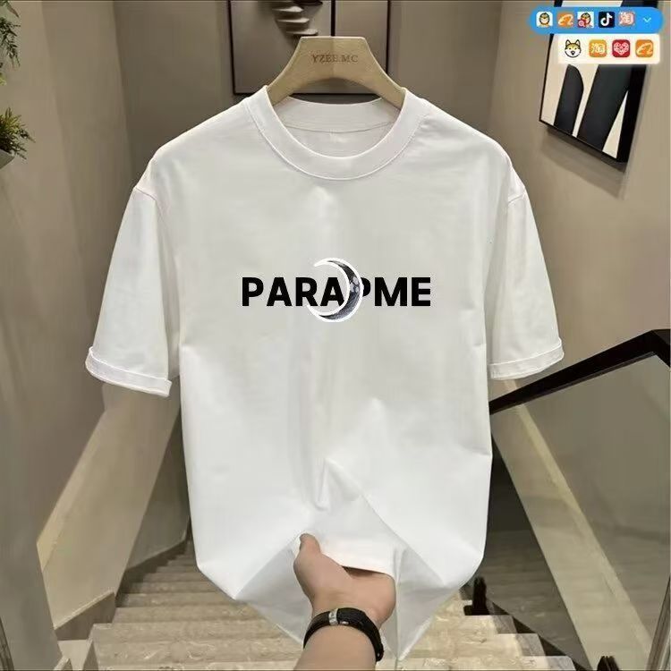 夏の新しいトレンディなパーソナライズされたプリント半袖Tシャツ男の子用韓国スタイルのルーズで多用途なカジュアルコーマコットントップ|undefined