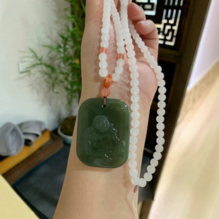 Jin Yu Tang Xinjiang set of Hetian jade Maitreya Buddha lake water green ice ice moist color rich carved laughing Buddha full