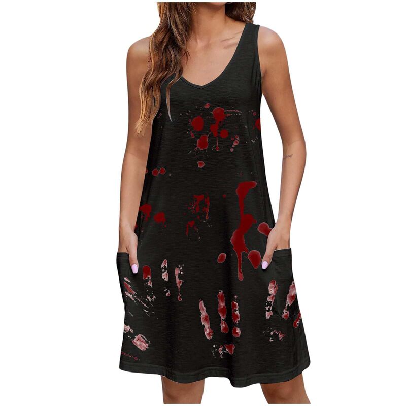 2024 Europe and America Amazon Cross-border New Summer Sling Red and Black Collision Graffiti Printing dress WN24 2024 Europe and America Amazon Cross-border New Summer Sling Red and Black Collision Graffiti Printing dress WN24