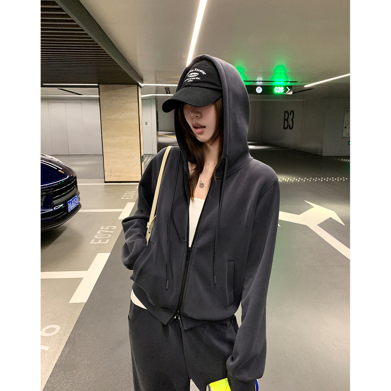 重磅砂洗铜氨套组 连帽卫衣外套＋卫裤套装女秋季运动休闲|undefined