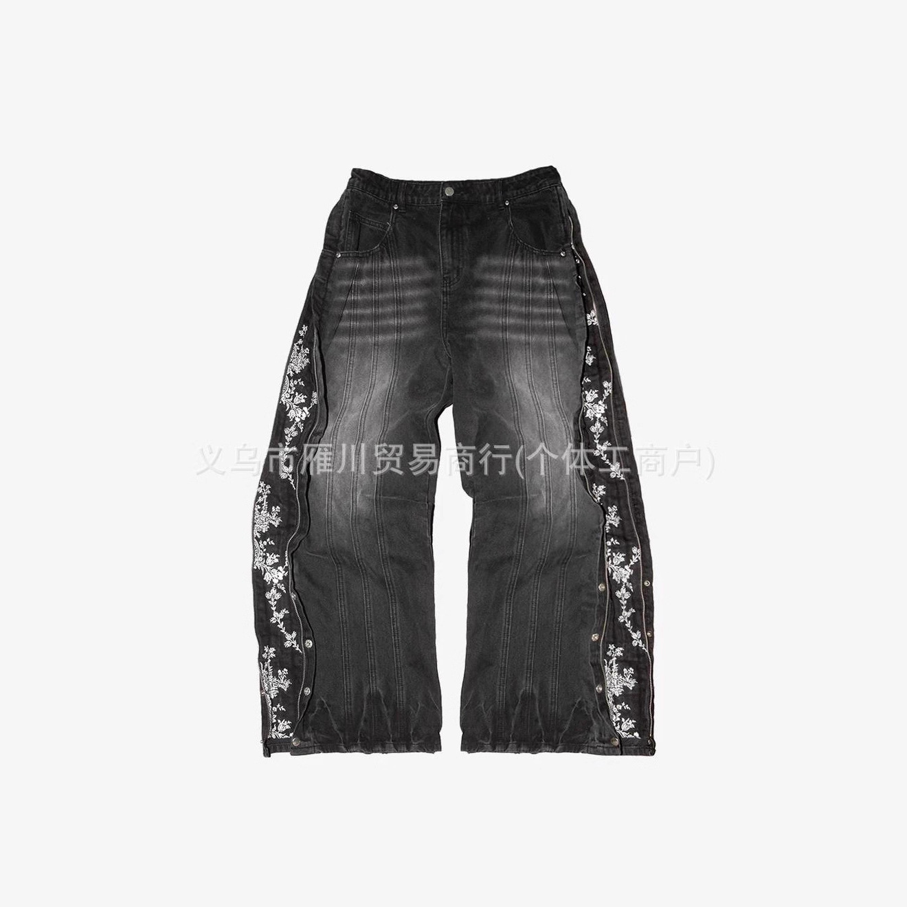Europa y Estados Unidos bordados transfronterizos jeans masculinos retro diseño de la calle con cremallera bordado pantalones largos de piernas largas