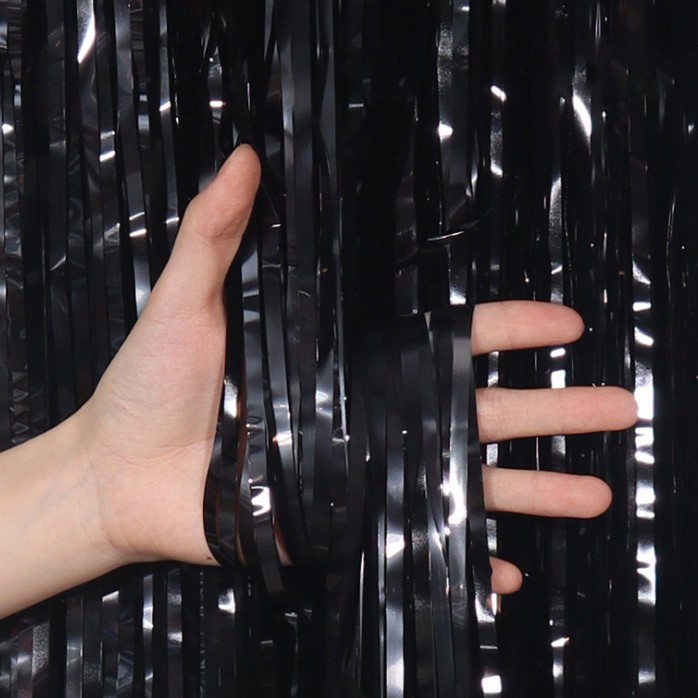 Nuevo 1*2 M cortina de seda de la lluvia película de aluminio boda fiesta de cumpleaños Fondo puerta cortina decoración Año Nuevo DISEÑO DE Navidad al por mayor