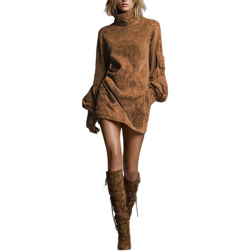 Autumn new style European and American style deerskin velvet fashionable high-necked women's long-sleeved dress