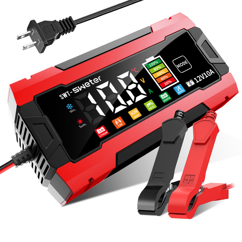 Color Screen 14.6V Iron-Lithium Battery Charger 12.6V10A Ternary Lithium Battery Lead-Acid Battery Safety Protection