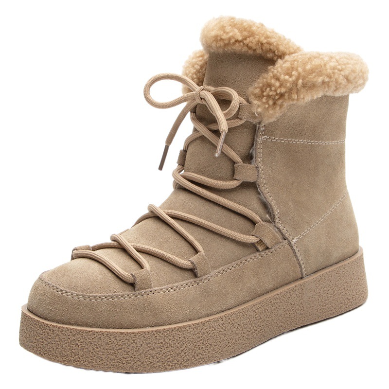 2024 invierno nuevas botas de nieve para mujer, fondo grueso rojo neto, botas cortas cálidas de punta redonda, zapatos de algodón para nieve gruesa del noreste para mujer