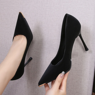 2024 Road Minnie Soft Leather Metallic Anti-kick Stiletto All-match Fashionable Banquet Elegant High Heels